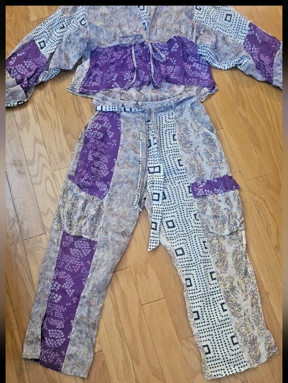 Zara 2-Piece Patchwork Pantset Bloggers Fav Med NWOT-free people-anthropologie - Picture 7 of 10